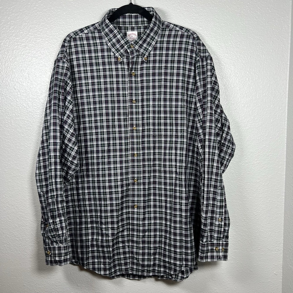 Brooks Brothers Green Red White Plaid Mens XL Cotton Long Sleeve Shirt‎